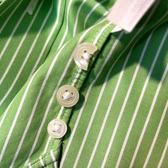 J. Crew 80s 2-Ply 100% Cotton Green & White Striped Long-Sleeve Button-Up SZ Lr - Picture 4 of 5